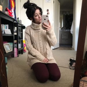 Cozy Loose Tan Turtleneck Sweater
